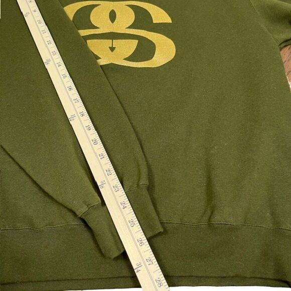 Stussy Y2K Vintage Logo Sweatshirt Crewneck Olive Green Metallic Gold Mens Large - Picture 6 of 12